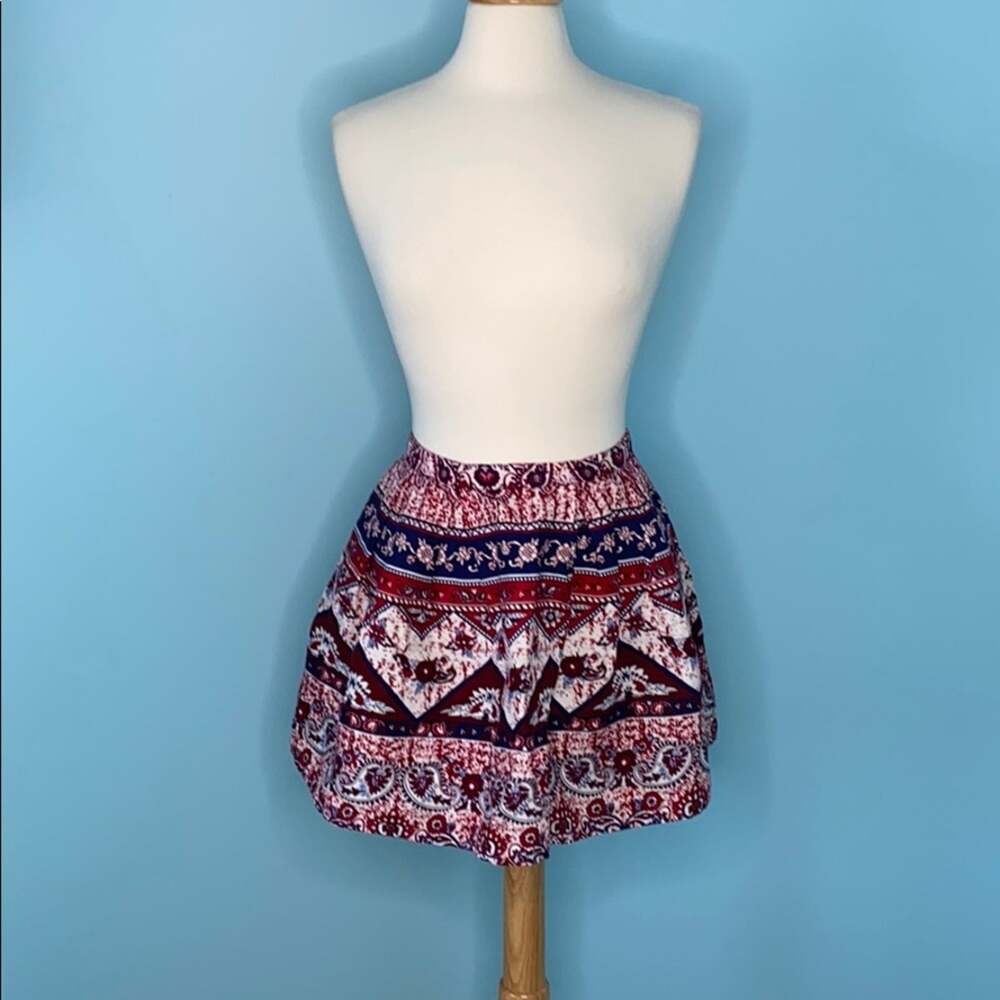 Tribal Print Skirt Mini Pleated Navy Red Thick 1022